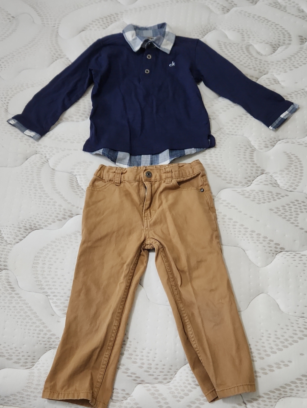 Toddler Boy Sz 3T Set - Calvin Klein Navy Layered-Look Polo with Khaki Pants